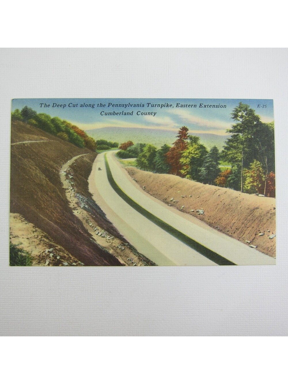 Linen Postcard Deep Cut Pennsylvania Turnpike East Extension Cumberland County